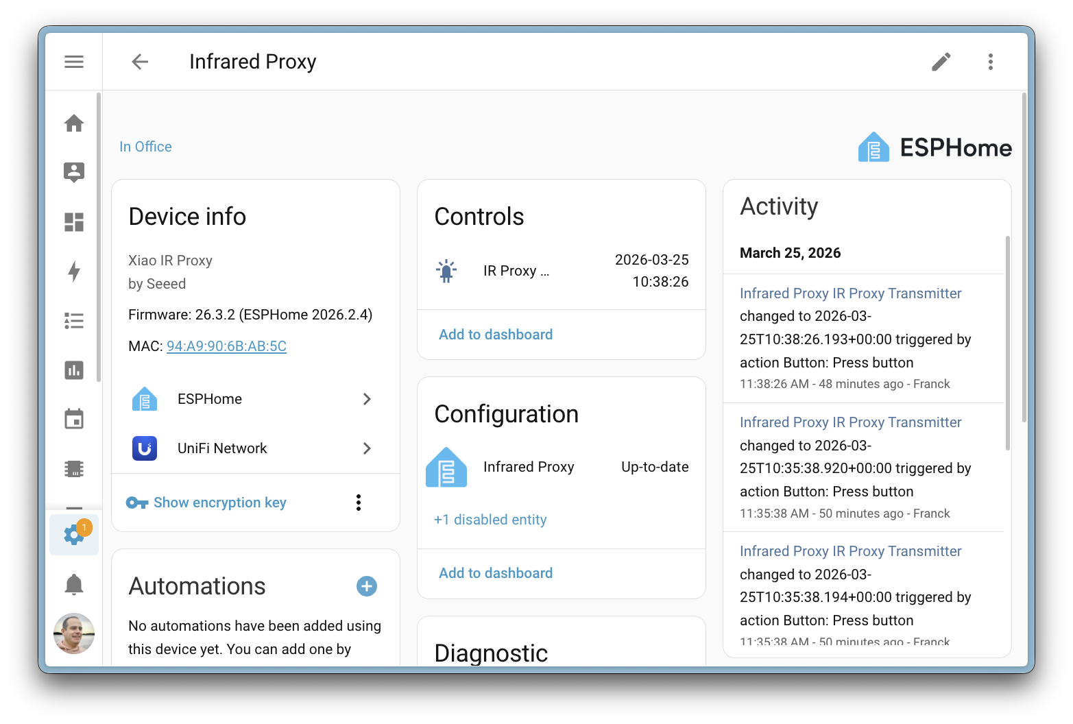 Infračervený proxy v Home Assistant