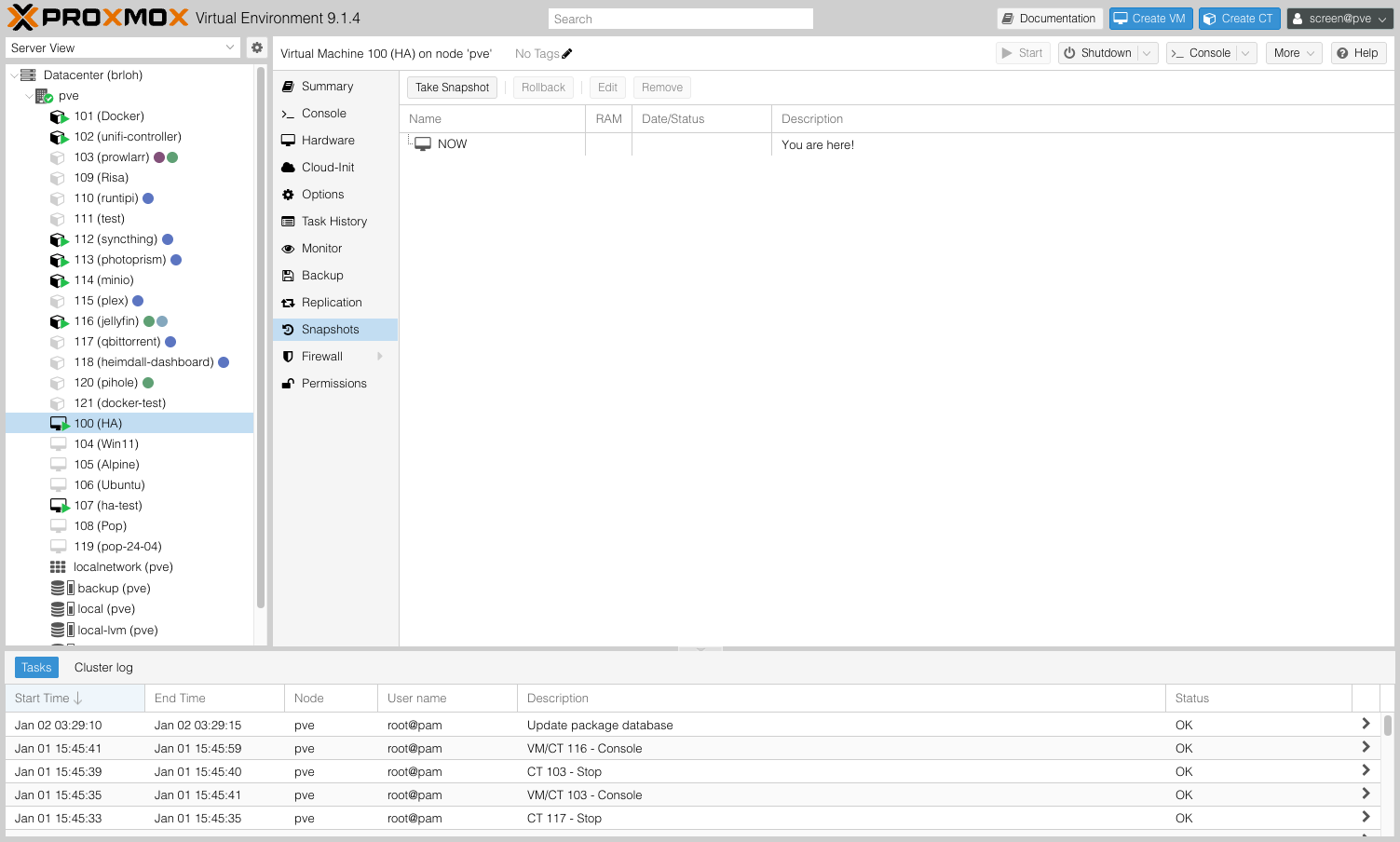Rozhraní pro správu snapshotů