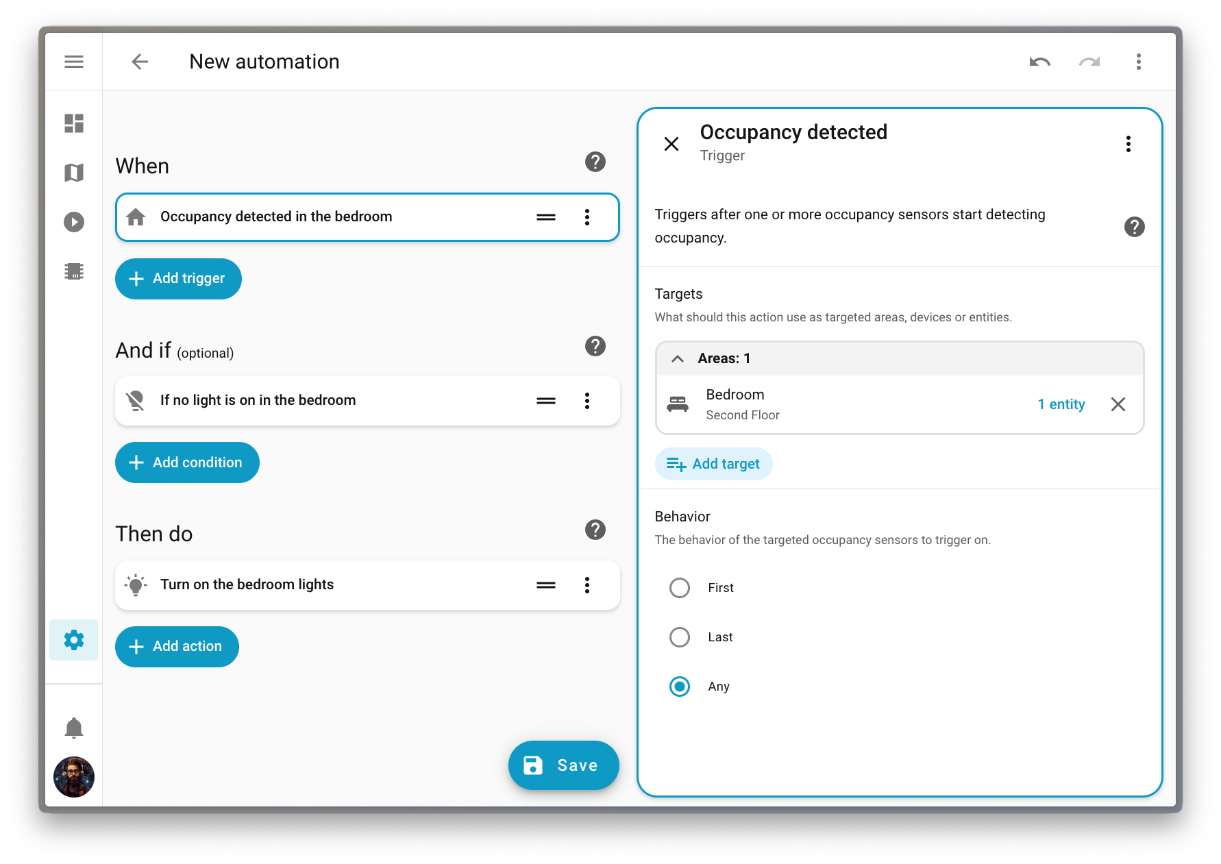 Screenshot showing the new purpose-specific triggers and conditions in the automation editor