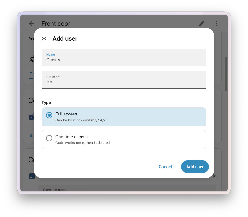Adding a user to a Matter lock