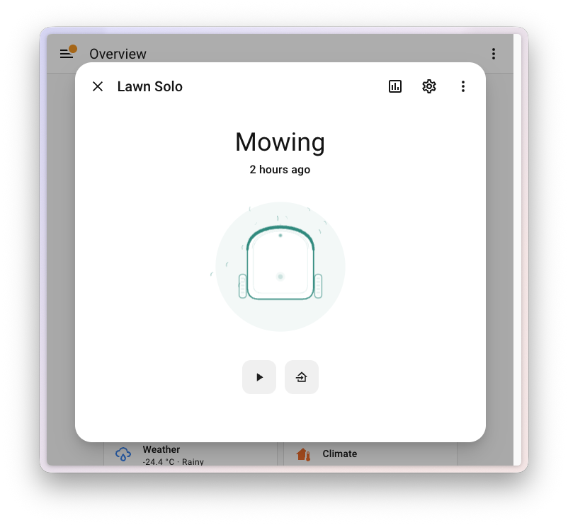 New robotic lawn mower more-info dialog