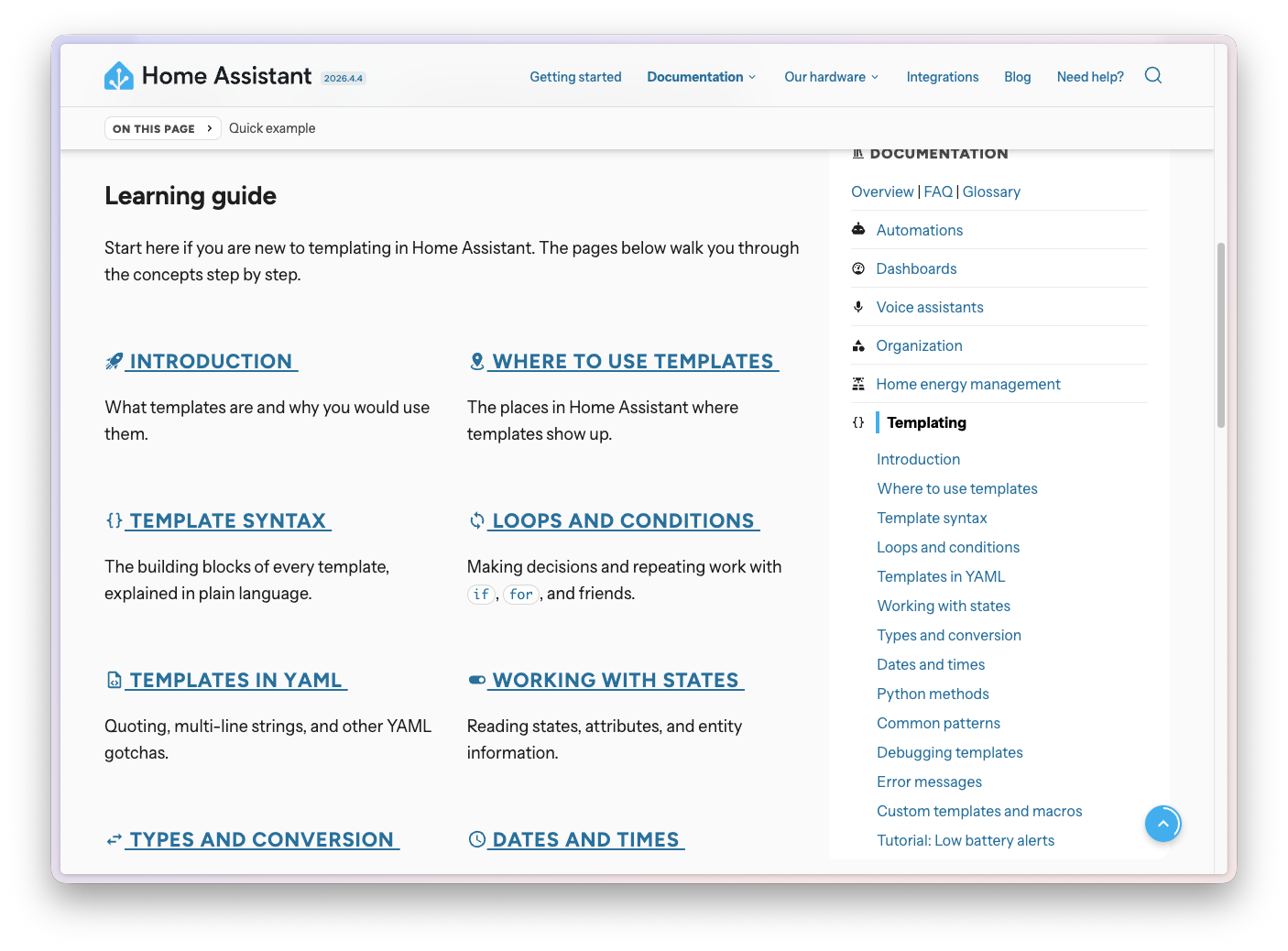 New templating documentation landing page
