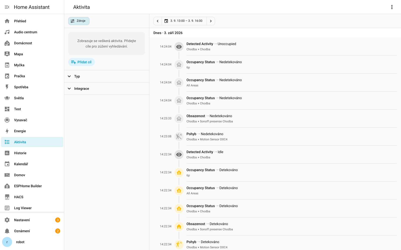 The Sources panel on the Activity page