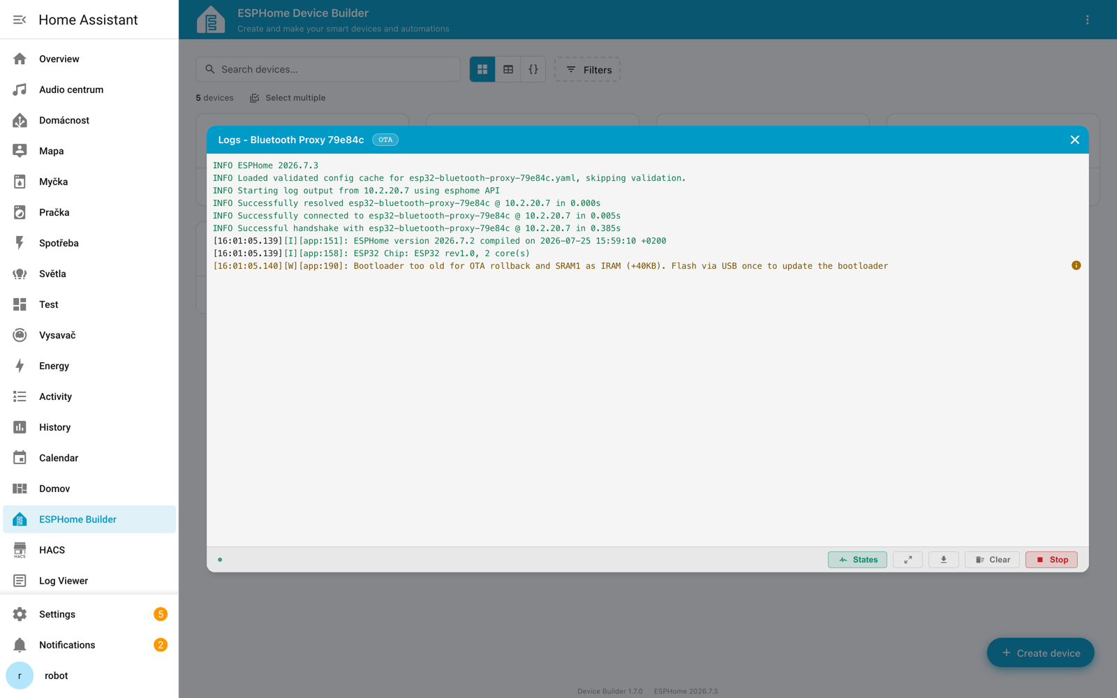 Live device logs