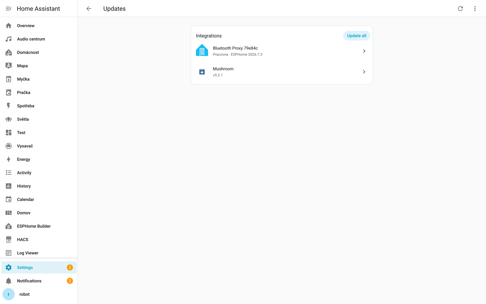 An ESPHome device update available in Home Assistant