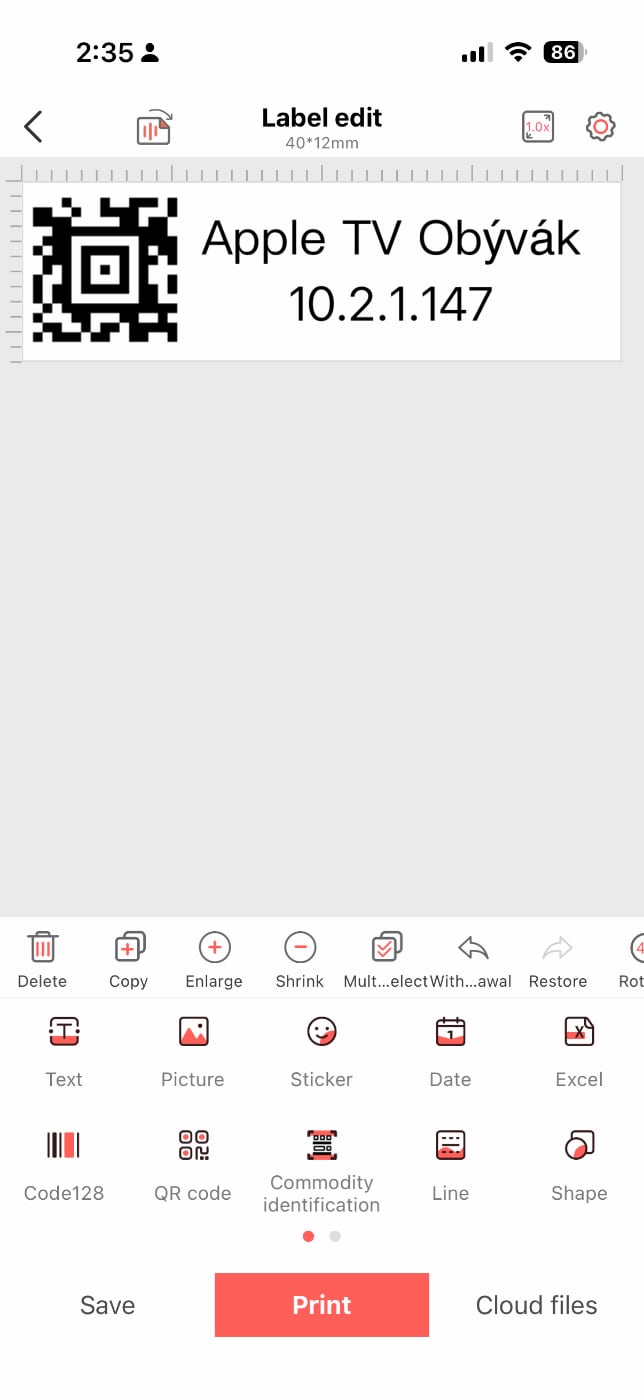 Creating a label in the app