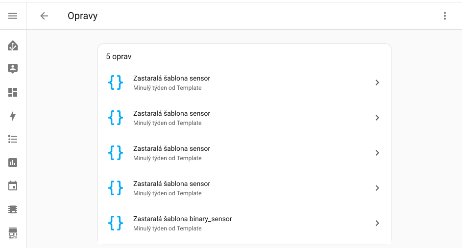 Deprecated template sensor alerts in Repairs section