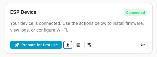 The ESP Device card on web.esphome.io after connecting a device