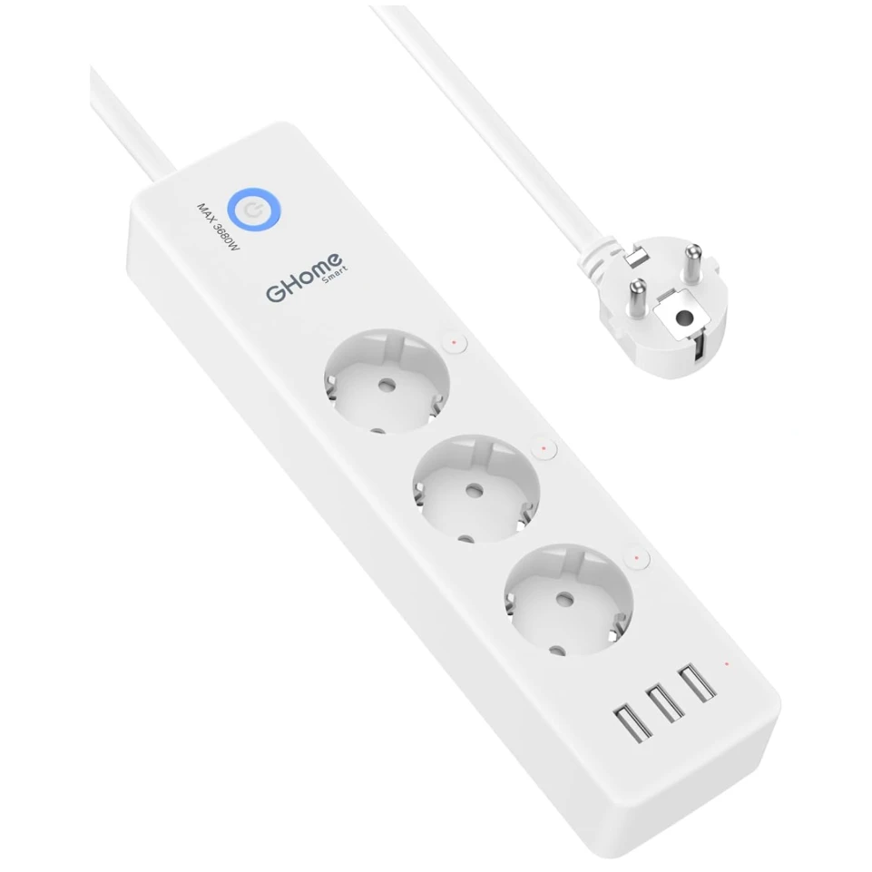 GHome Chytrá prodlužovačka s 3 zásuvkami a 3 USB